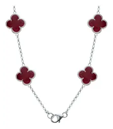 Collar Plata 925 Dije Trébol Esmaltado Rojo Cadena 65cm - Imagen 4