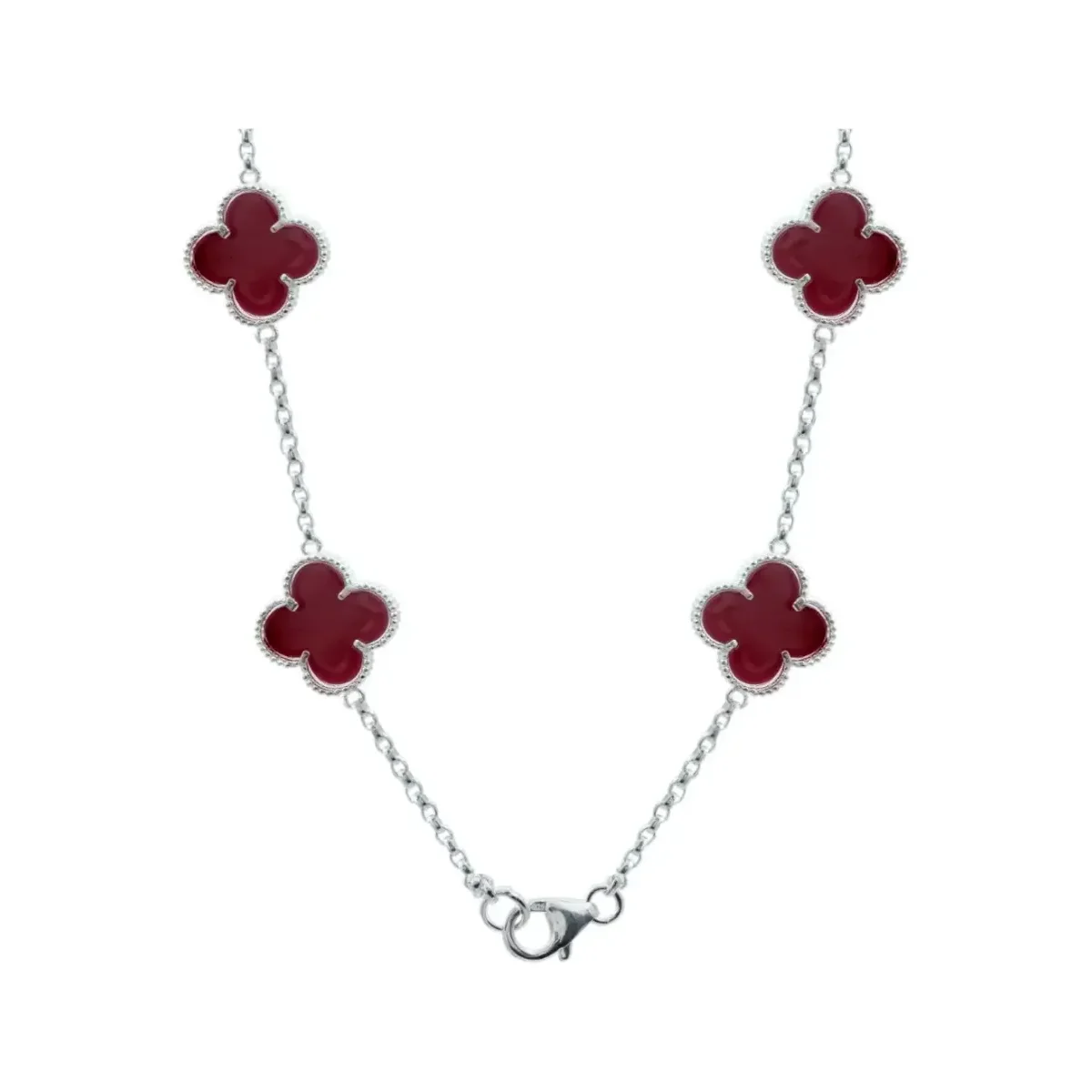Collar Plata 925 Dije Trébol Esmaltado Rojo Cadena 65cm - Imagen 4