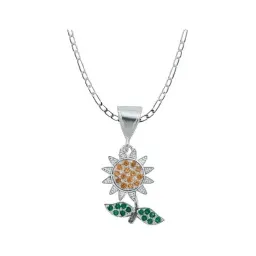 Collar Plata 925 Diseño Flor Primavera con Zirconia Naranja - Imagen 1