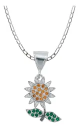 Collar Plata 925 Diseño Flor Primavera con Zirconia Naranja - Imagen 1