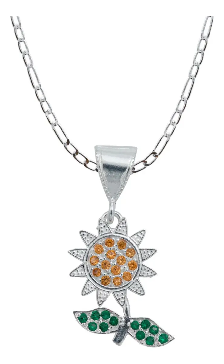 Collar Plata 925 Flor Primavera Zirconia Naranja - Joyaris joyería fina mexicana