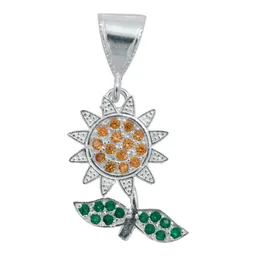 Collar Plata 925 Diseño Flor Primavera con Zirconia Naranja - Imagen 2