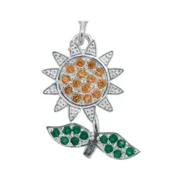 Collar Plata 925 Diseño Flor Primavera con Zirconia Naranja - Imagen 3