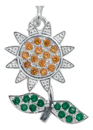 Collar Plata 925 Diseño Flor Primavera con Zirconia Naranja - Imagen 3