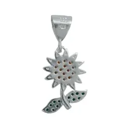 Collar Plata 925 Diseño Flor Primavera con Zirconia Naranja - Imagen 4