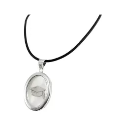 Collar Plata 925 Graduación Óvalo Blanco Caucho Ajustable Unisex - Imagen 1
