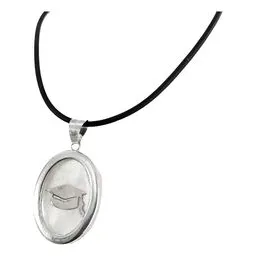 Collar Plata 925 Graduación Óvalo Blanco Caucho Ajustable Unisex - Imagen 1