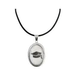 Collar Plata 925 Graduación Óvalo Blanco Caucho Ajustable Unisex - Imagen 2