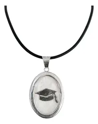 Collar Plata 925 Graduación Óvalo Blanco Caucho Ajustable Unisex - Imagen 2