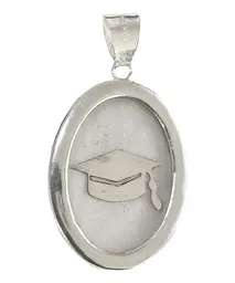 Collar Plata 925 Graduación Óvalo Blanco Caucho Ajustable Unisex - Imagen 4
