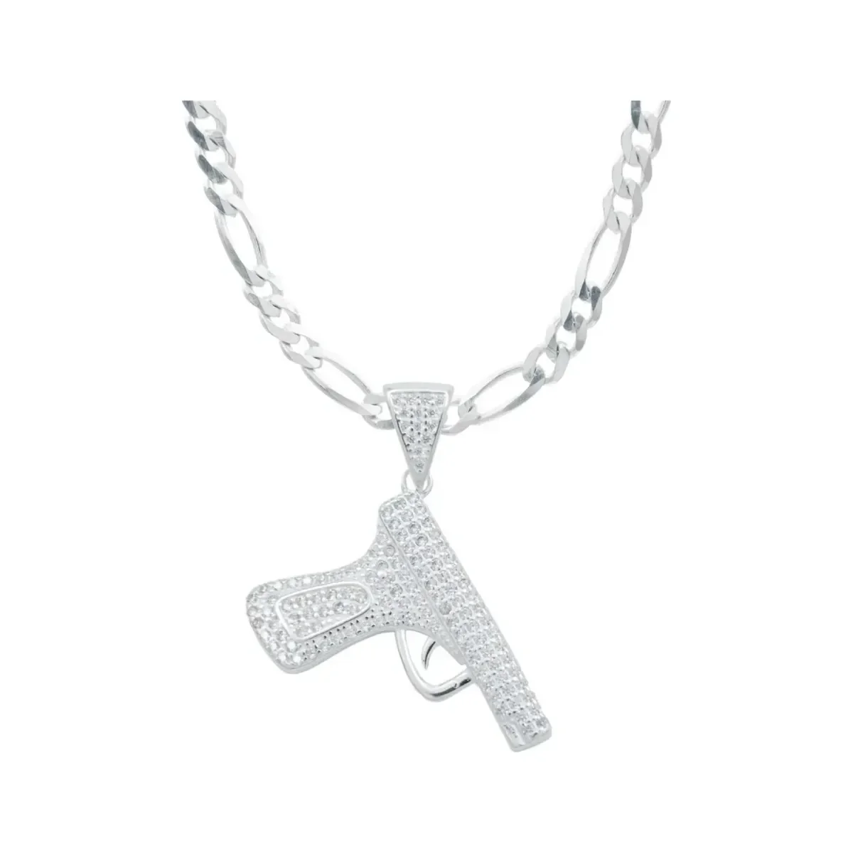 Collar Plata 925 Hombre con Dije Pistola Zirconia Blanca - Imagen 2