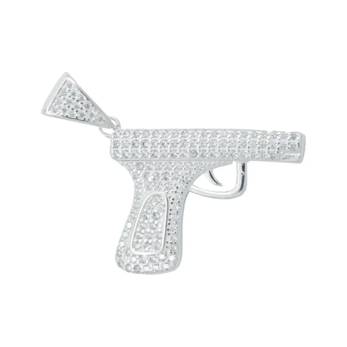 Collar Plata 925 Hombre con Dije Pistola Zirconia Blanca - Imagen 3
