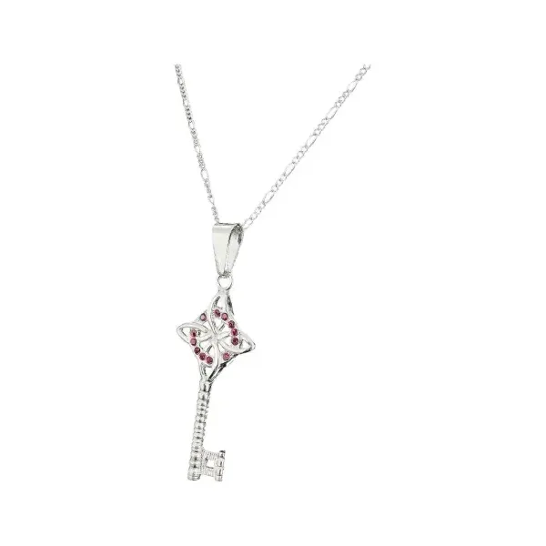 Collar Plata 925 Llave Nudo Bruja Zirconia Rosa - Imagen 1