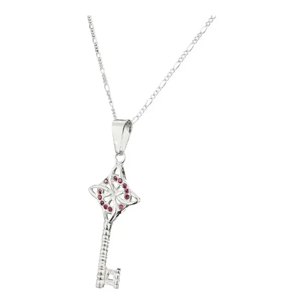 Collar Plata 925 Llave Nudo Bruja Zirconia Rosa - Imagen 1