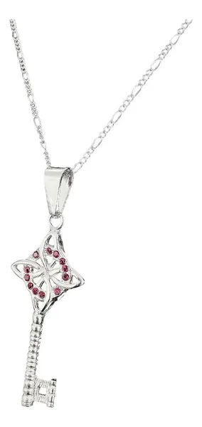 Collar Plata 925 Llave Nudo Bruja Zirconia Rosa - Imagen 1