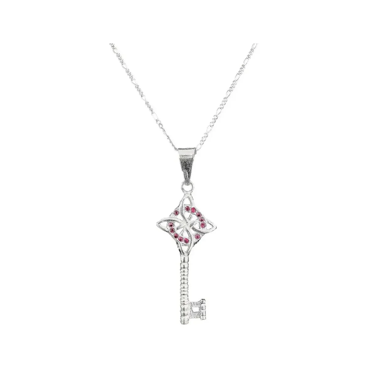 Collar Plata 925 Llave Nudo Bruja Zirconia Rosa - Imagen 2