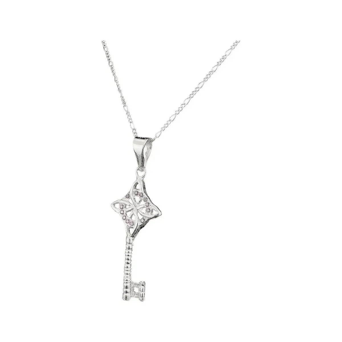 Collar Plata 925 Llave Nudo Bruja Zirconia Violeta 50cm - Joyaris Joyería Mexicana