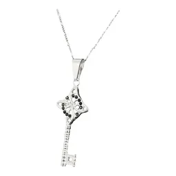 Collar Plata 925 Llave Nudo De Bruja Zirconia Negra con Cadena 50cm - Imagen 1