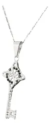 Collar Plata 925 Llave Nudo De Bruja Zirconia Negra con Cadena 50cm - Imagen 1