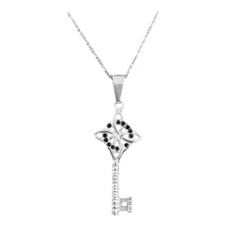 Collar Plata 925 Llave Nudo De Bruja Zirconia Negra con Cadena 50cm - Imagen 2