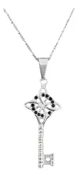 Collar Plata 925 Llave Nudo De Bruja Zirconia Negra con Cadena 50cm - Imagen 2
