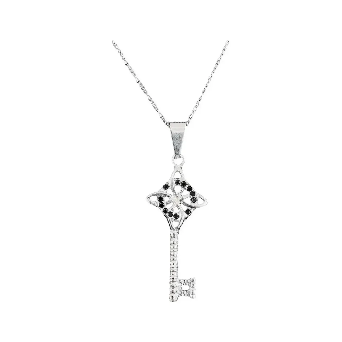 Collar Plata 925 Llave Nudo De Bruja Zirconia Negra con Cadena 50cm - Imagen 2