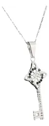 Collar Plata 925 Llave Nudo De Bruja Zirconia Negra con Cadena 50cm - Imagen 3