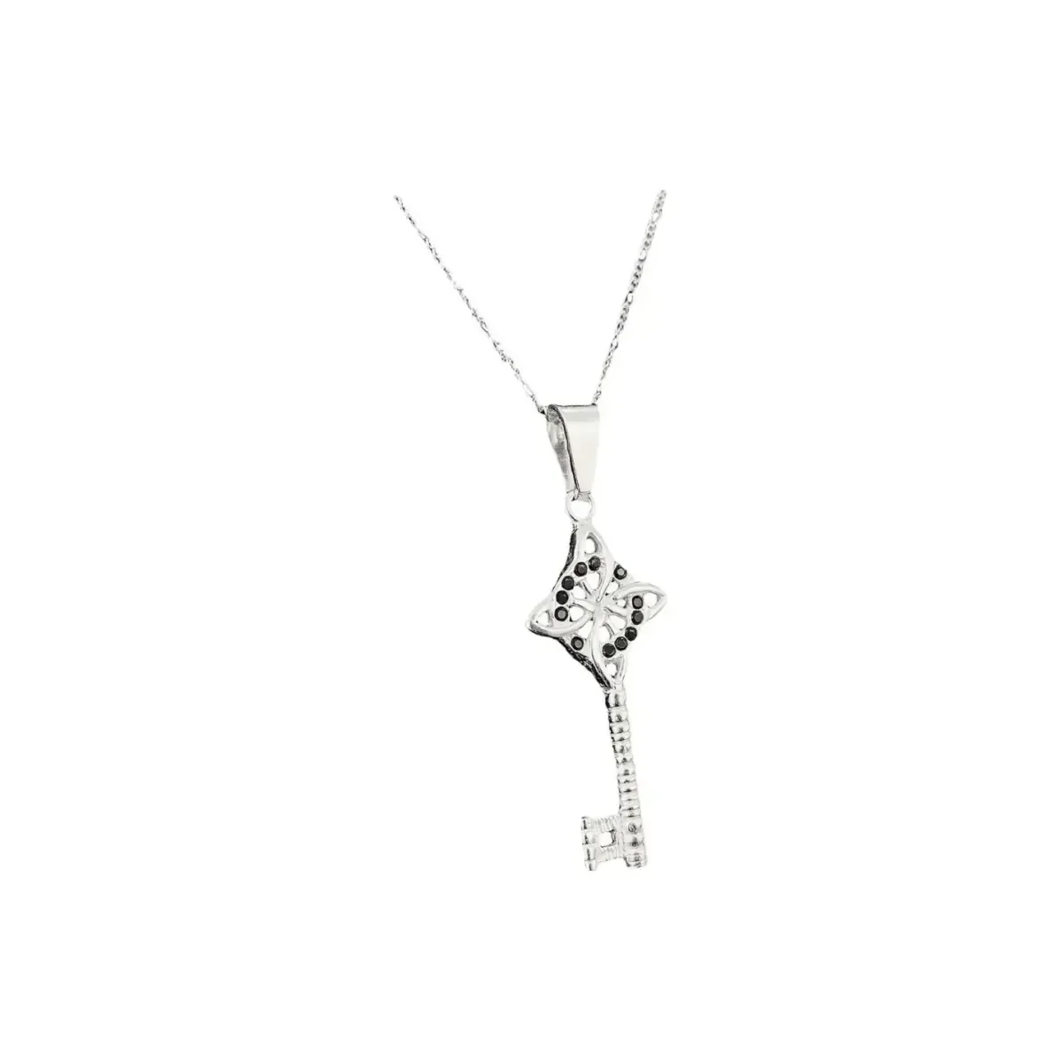 Collar Plata 925 Llave Nudo De Bruja Zirconia Negra con Cadena 50cm - Imagen 3