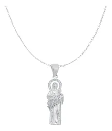 Collar Plata .925 Medalla San Judas Tadeo Zirconia 50cm - Imagen 1