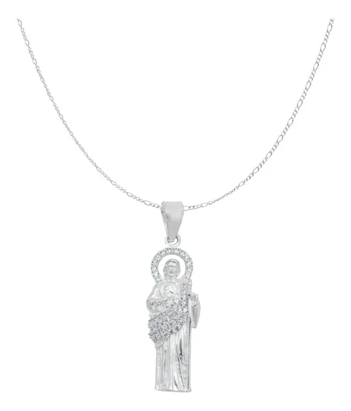 Collar Plata .925 Medalla San Judas Tadeo Zirconia 50cm - Imagen 1