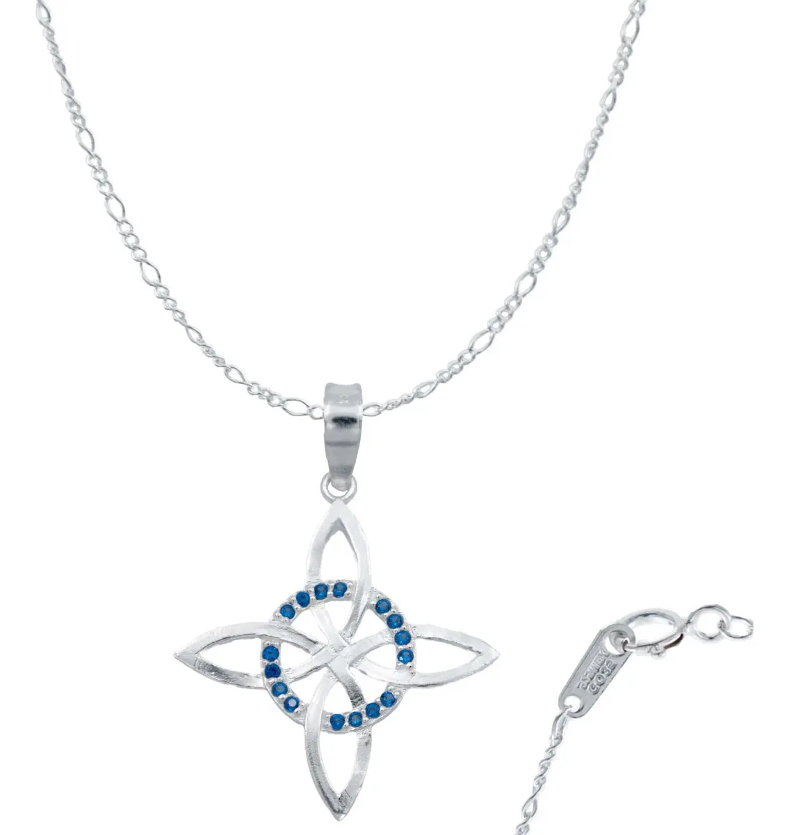 Collar Plata 925 Nudo Bruja Celta Zirconia Azul Unisex - Joyaris joyería fina artesanal