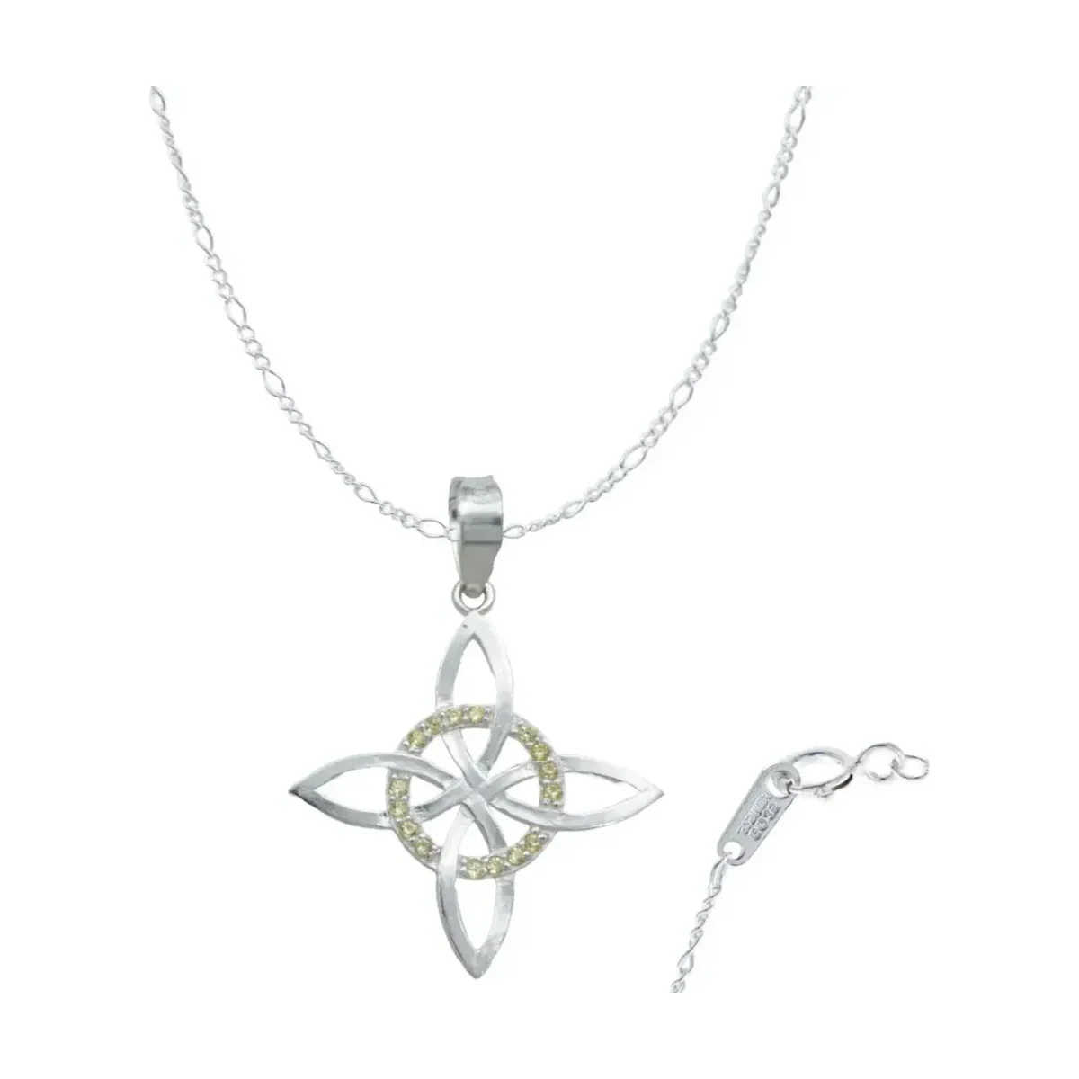 Collar Plata 925 Nudo Bruja Celta plano con zirconia amarilla - Joyaris joyería fina artesanal mexicana amuleto