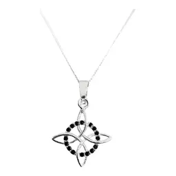 Collar Plata 925 Nudo Bruja con Zirconias Negras y Cadena Figaro - Imagen 1