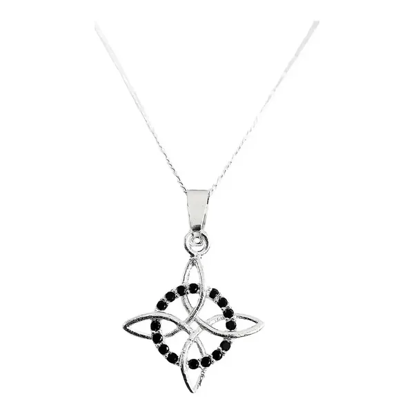 Collar Plata 925 Nudo Bruja con Zirconias Negras y Cadena Figaro - Imagen 1