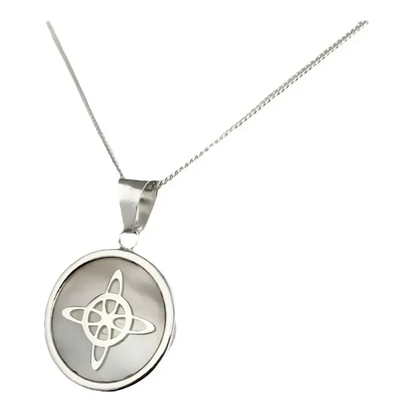 Collar Plata 925 Nudo Bruja Encapsulado Blanco con Cadena Barbada - Imagen 1