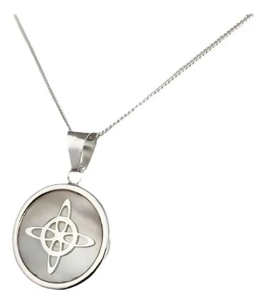 Collar Plata 925 Nudo Bruja Encapsulado Blanco con Cadena Barbada - Imagen 1