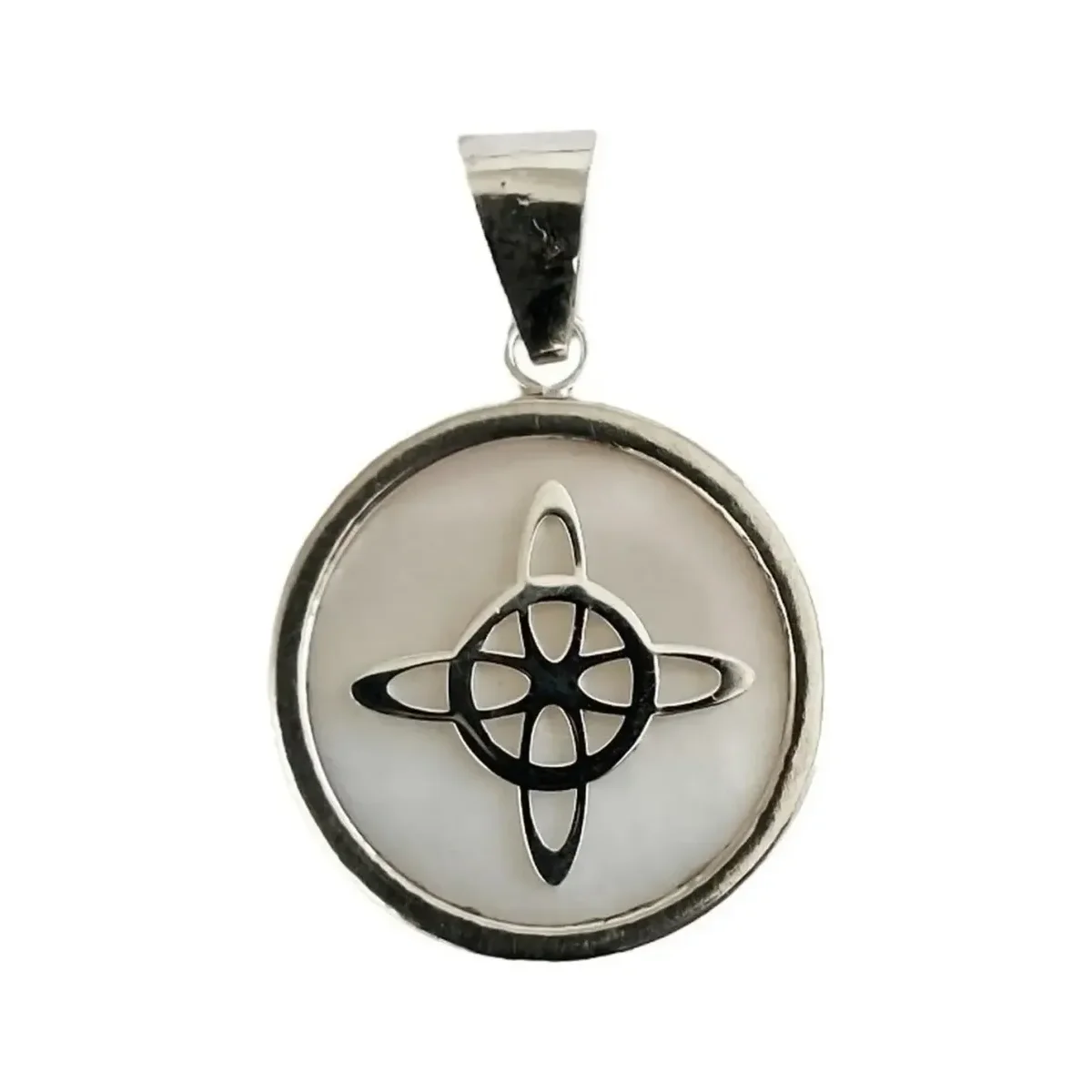 Collar Plata 925 Nudo Bruja Encapsulado Blanco con Cadena Barbada - Imagen 2