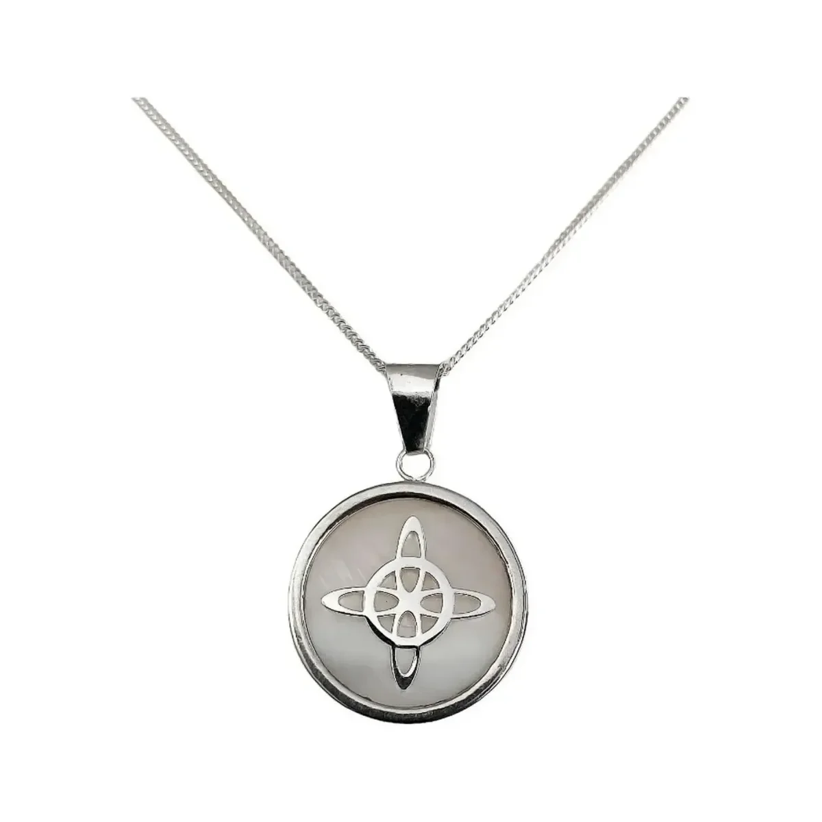 Collar Plata 925 Nudo Bruja Encapsulado Blanco con Cadena Barbada - Imagen 4