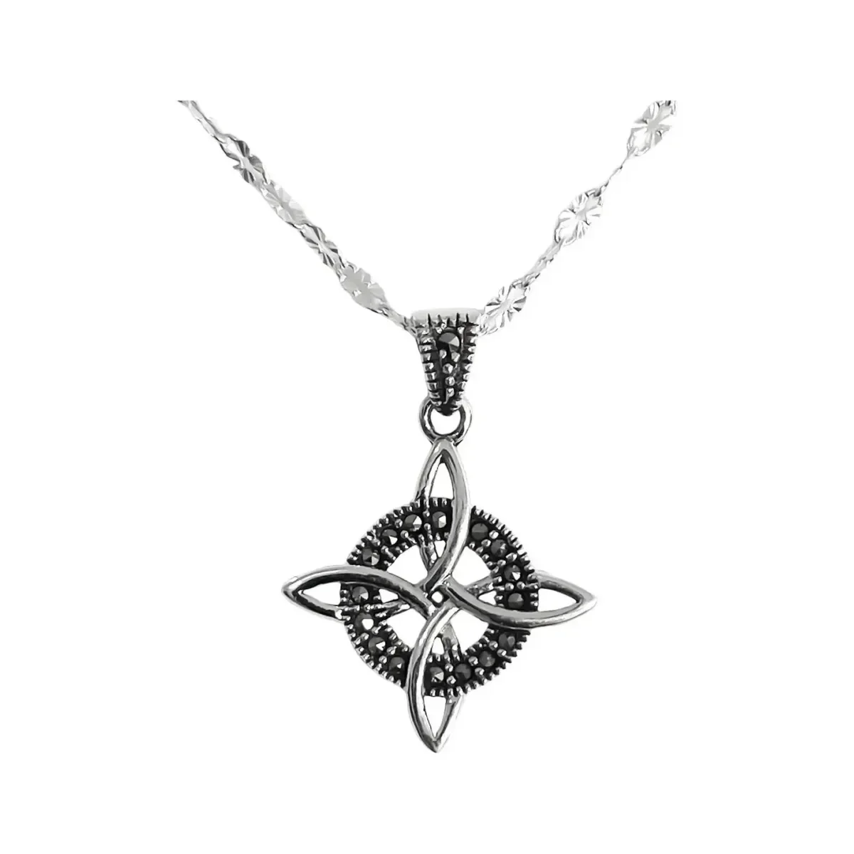 Collar Plata 925 Nudo Bruja Pavonado Zirconia con Cadena de Eslabones - Imagen 4
