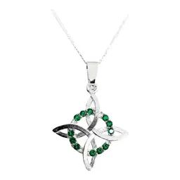 Collar Plata 925 Nudo Bruja Plano con Zirconia Verde Cadena Figaro - Imagen 1