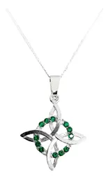 Collar Plata 925 Nudo Bruja Plano con Zirconia Verde Cadena Figaro - Imagen 1