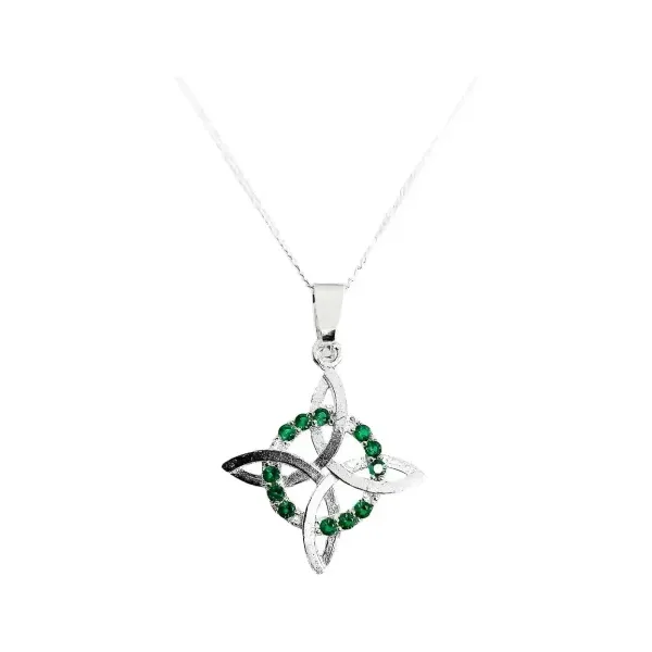 Collar Plata 925 Nudo Bruja Plano con Zirconia Verde Cadena Figaro - Imagen 1