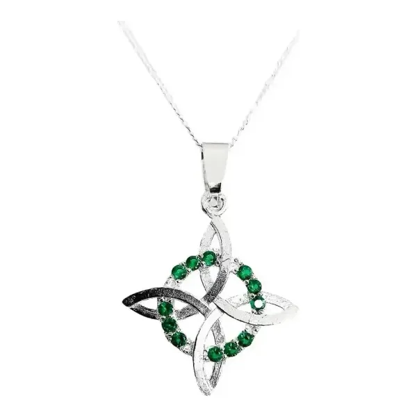 Collar Plata 925 Nudo Bruja Plano con Zirconia Verde Cadena Figaro - Imagen 1