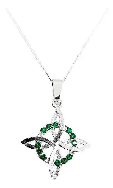 Collar Plata 925 Nudo Bruja Plano con Zirconia Verde Cadena Figaro - Imagen 1