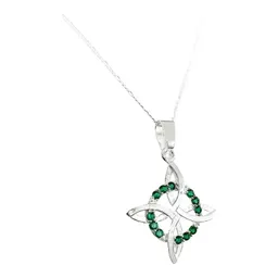 Collar Plata 925 Nudo Bruja Plano con Zirconia Verde Cadena Figaro - Imagen 2