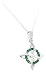 Collar Plata 925 Nudo Bruja Plano con Zirconia Verde Cadena Figaro - Imagen 2