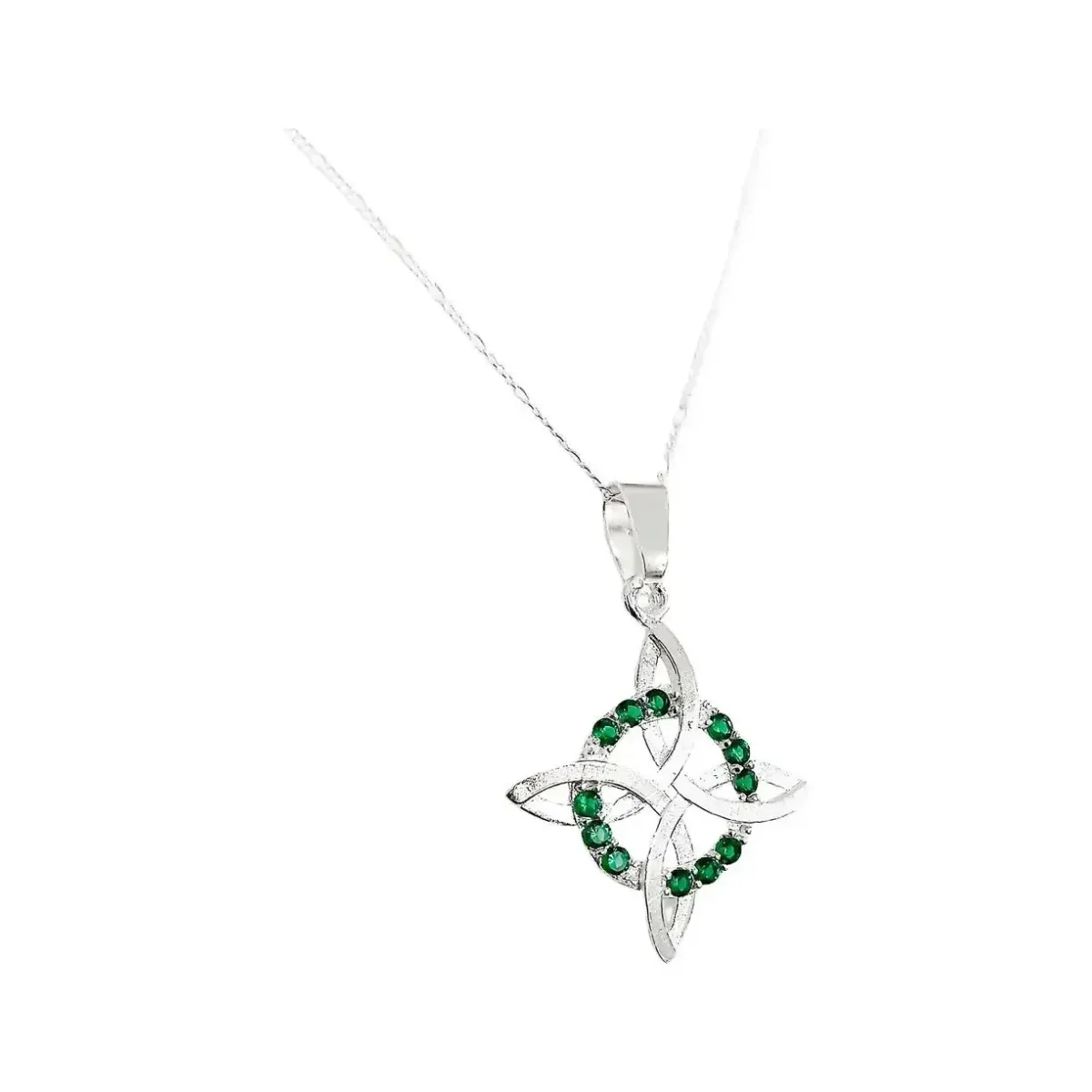 Collar Plata 925 Nudo Bruja Plano con Zirconia Verde Cadena Figaro - Imagen 2
