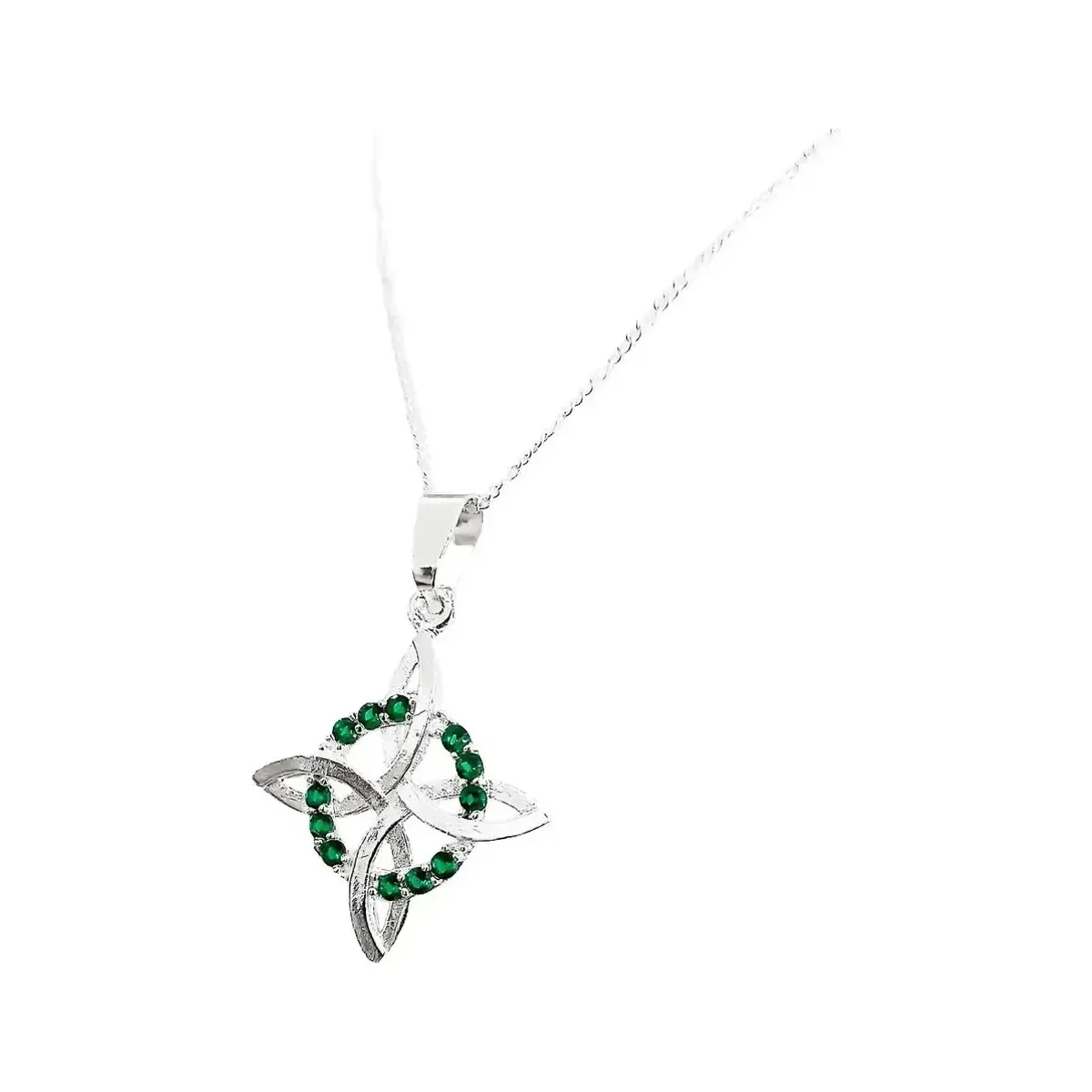 Collar Plata 925 Nudo Bruja Plano con Zirconia Verde Cadena Figaro - Imagen 3