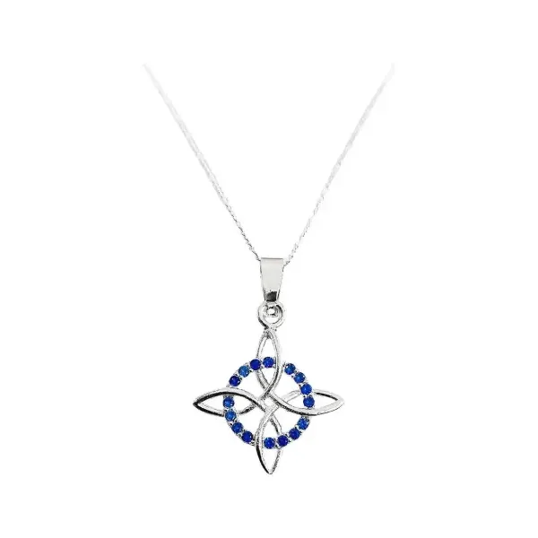 Collar Plata 925 Nudo Bruja Zirconia Azul Cadena Figaro - Imagen 1