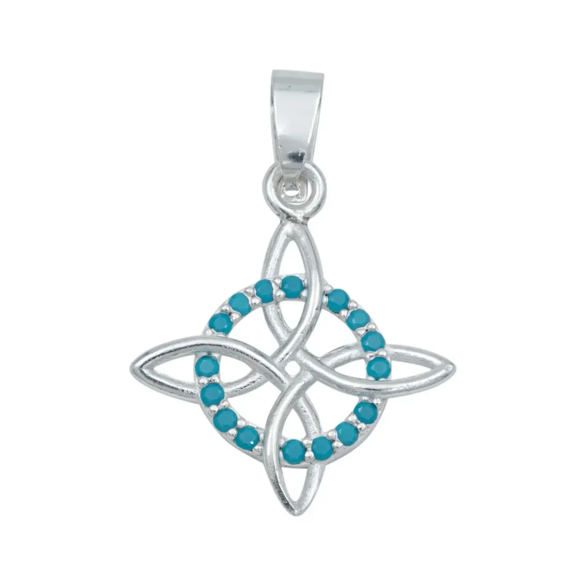 Collar Plata 925 Nudo Bruja Zirconia Turquesa con Cadena Figaro - Imagen 2